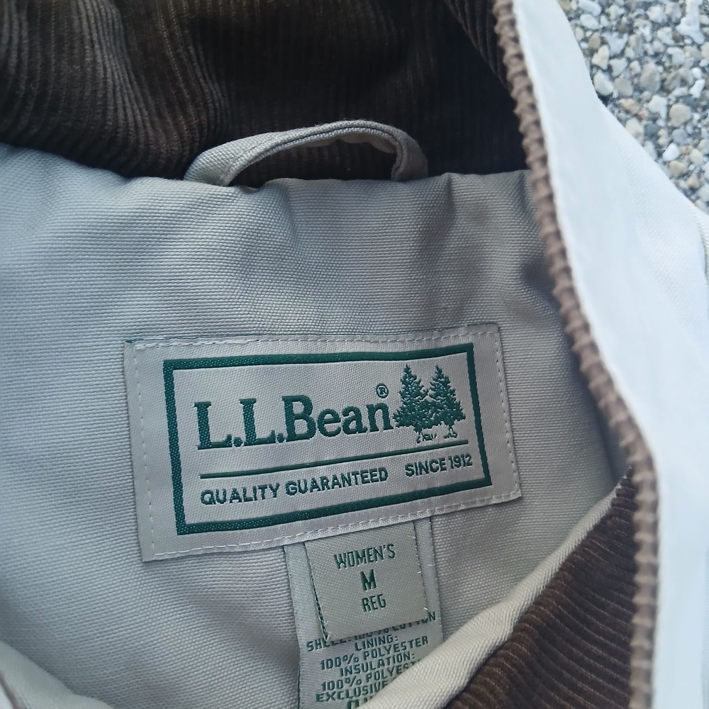 LL Bean Coat Womens Medium Beige Canvas Quilted Lined Button Front Winter Warm - Picture 3 of 6